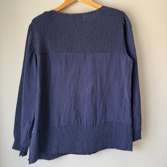 PRICE FIRM Vintage 80s Wild Rose Deep Blue Navy Silk Textured Blouse Large - Picture 9 of 10